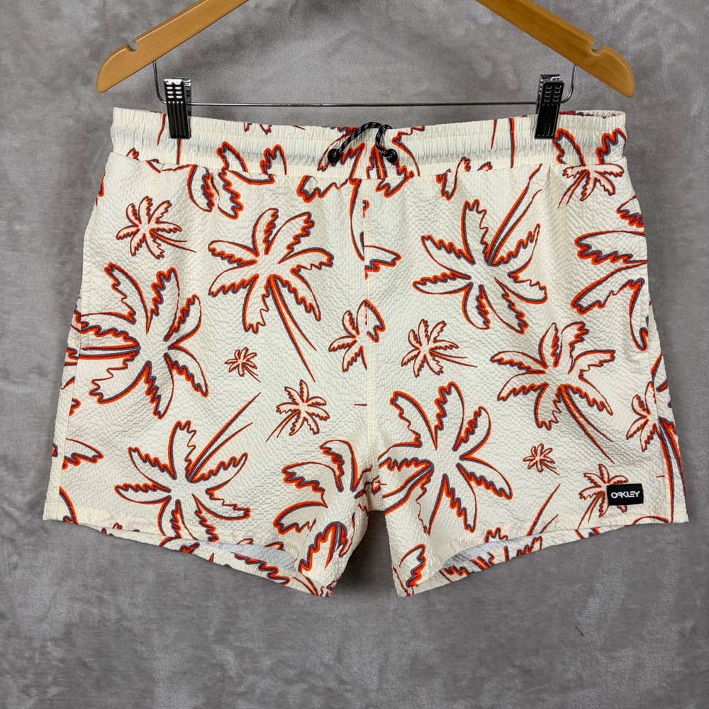 Oakley Hydrolix Swim Trunks Mens L Quick Dry Stretch Deco Palms Shorts UPF 50
